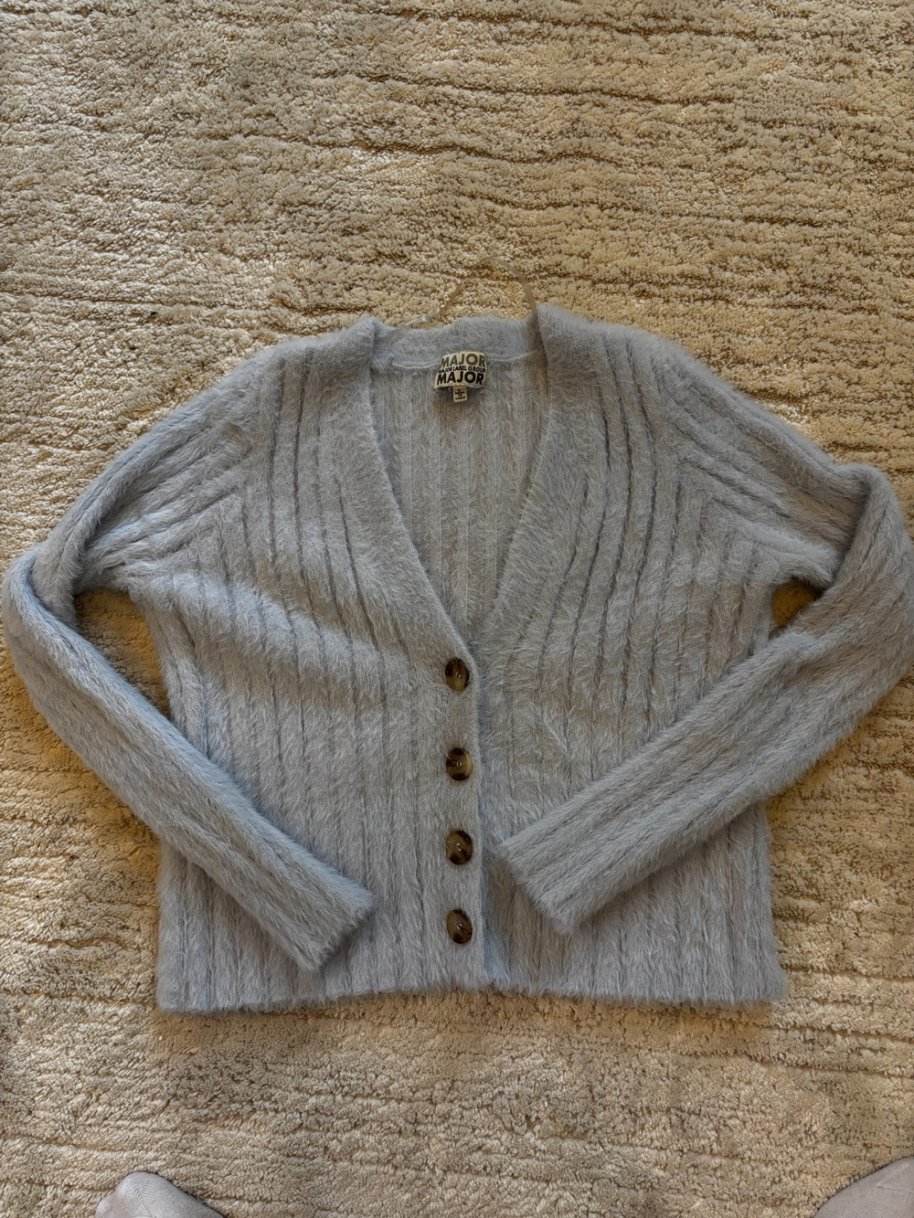 Major Major Gray Fuzzy Button Front Cardigan Sweater